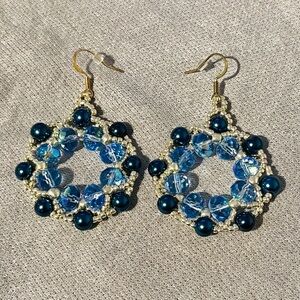 Elegant Blue and Silver Handmade Beaded Earrings